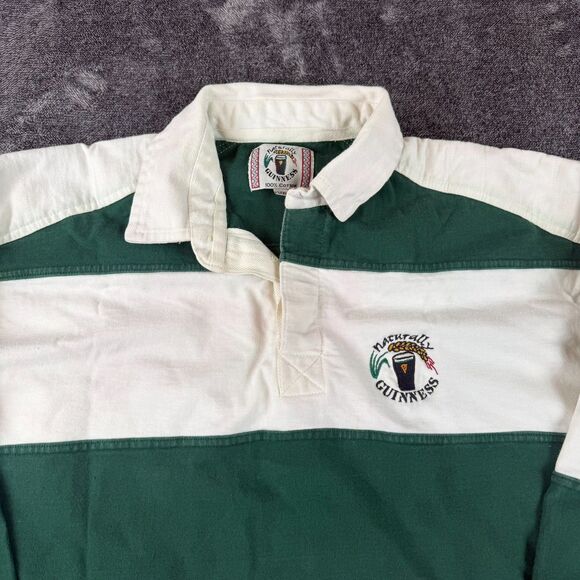 Vtg Guinness Embroidered Rugby Polo Long Sleeve Striped Men's L/XL* Green - Picture 2 of 14